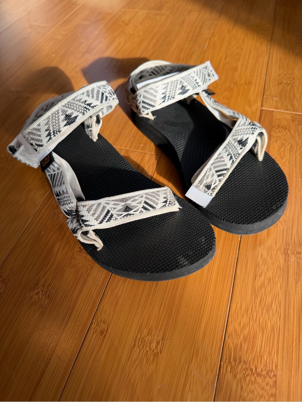 Teva Women's Black Sandals with White & Black Patterned Straps